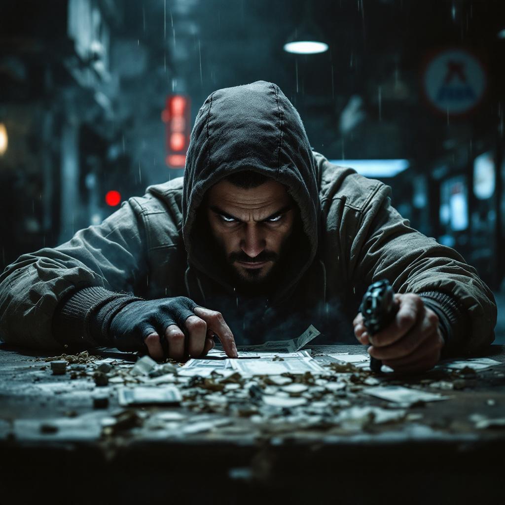 Imagen de un hombre robando un banco que se vea como una imagen real