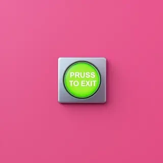 a small sign saying press green button to exit