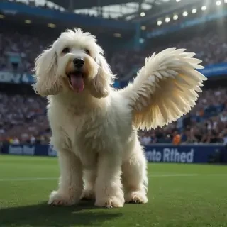 Perro con alas en el estado Santiago Bernabeu