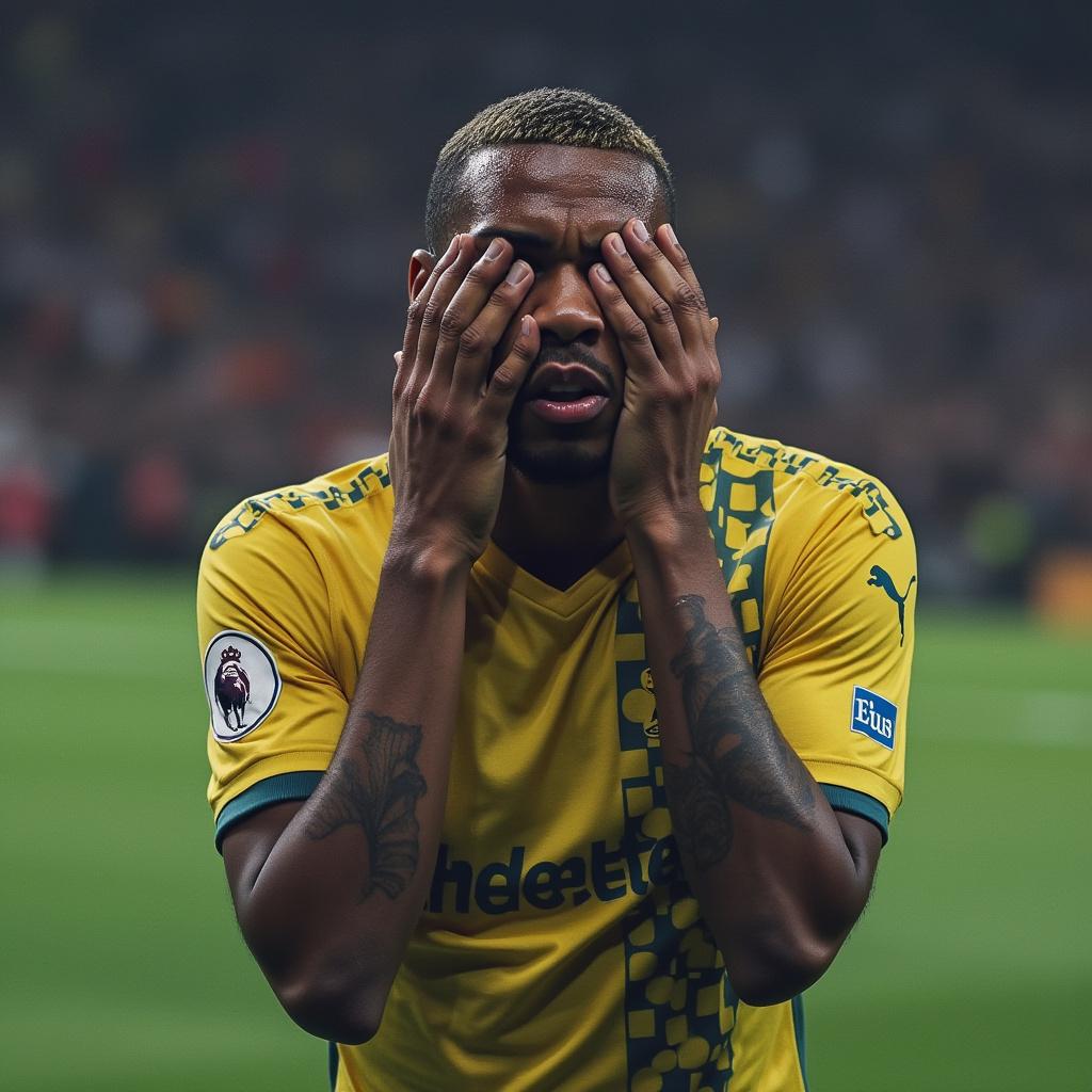 Mbappe en una Cancha de fútbol llorando